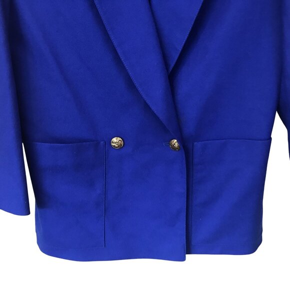 Vintage Giorgio Sant'angelo Royal Blue Double-Breasted Long Wool Blazer Size 8 - Picture 4 of 10